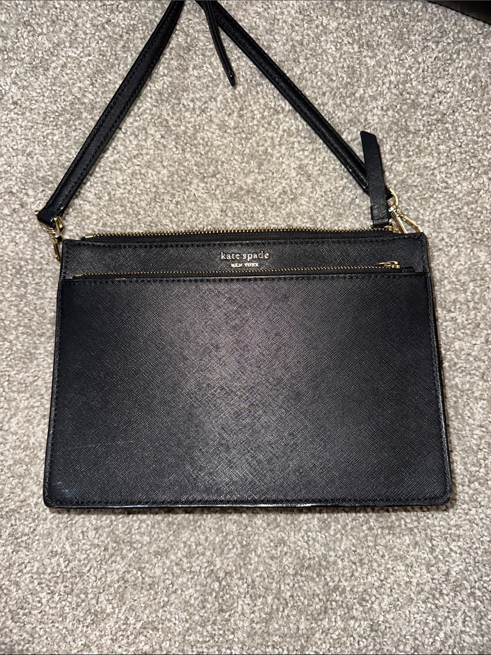 kate spade black saffiano leather crossbody bag with gold hardware